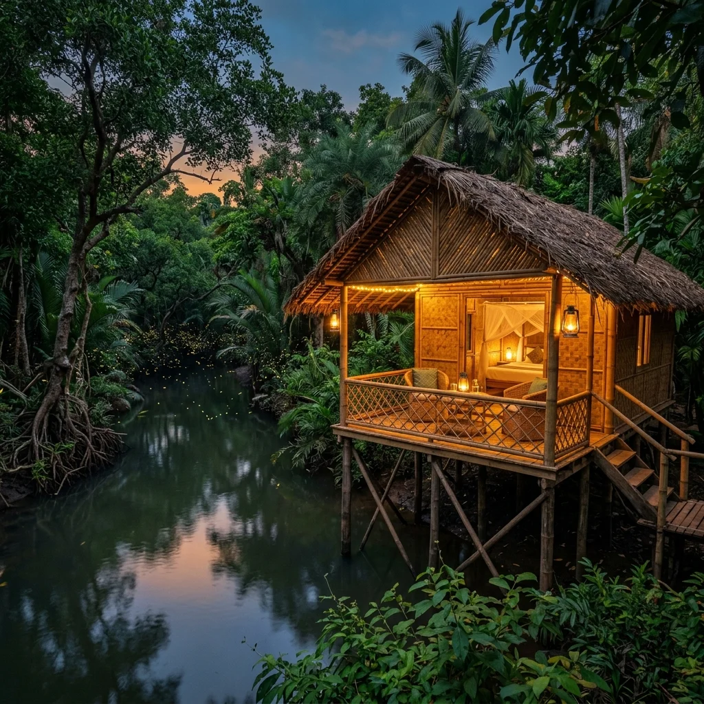 Eco-friendly riverside hut accommodation in Bhitarkanika